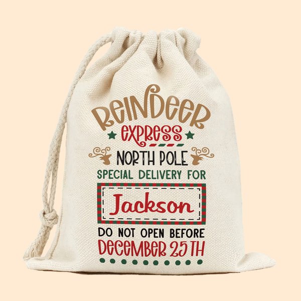 Personalisierte robuste Luxus Weihnachten Sack Drawstring Geschenk Tasche mit Namen Weihnachtsgeschenk für Kinder Familie