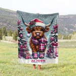 Coperta personalizzata in pile morbido Highland Cow con nome Regalo di Natale e Capodanno per i bambini
