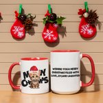 Taza de cerámica personalizada Meowy Christmas Pet with Santa Hat Color Inside Christmas Holiday Gift for Cat Dog Pet Lovers