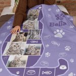 Couverture Multicolore Personnalisée avec Collage de Photos et Nom Style Silhouette de Chat Cadeau Anniversaire Noël pour Amoureux de Chat