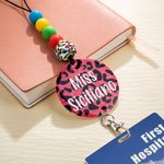 Personalized Glitter Animal Leopard Print Lanyard with Beads and Name Appreciation Back to School Gift for Teachers Nurse