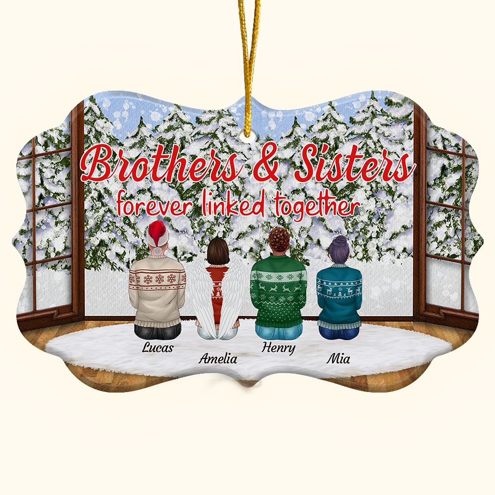 Ornement en Céramique Personnalisé avec Personnage et Nom Thème Side by Side or Miles Apart Cadeau de Noël pour Famille Frères et Sœurs