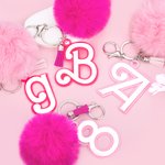Personalized Pink and white Fur Fluffy Pom Pom Keychain Bag Charm with Fashion Initial and Tassels Birthday Holiday Gift for Women