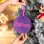 Personalised Retro Dolly Font Glitter Christmas Tree Ornament with Initial and Name Multicolour Stocking Tag Christmas Gift for Family Friend