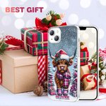 Funda personalizada para iPhone con el nombre de la vaca Highland de Navidad de dibujos animados de nieve Regalo de Navidad para la familia amigo High