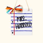 Personalised Notebook Paper Design Wooden Teacher Door Sign with Name Classroom Decor Back to School Gift for Teacher