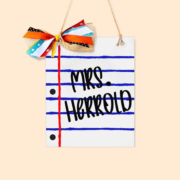 Personalised Notebook Paper Design Wooden Teacher Door Sign with Name Classroom Decor Back to School Gift for Teacher