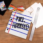 Personalised Notebook Paper Design Wooden Teacher Door Sign with Name Classroom Decor Back to School Gift for Teacher