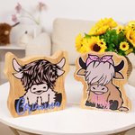 Personalized Wooden Highland Cow Piggy Bank with Name Room Decor Christmas Birthday Educational Gift for Kid
