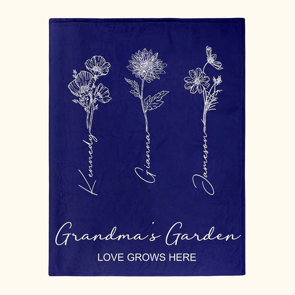 Personalized Birth Flower Blanket Love Grows Here Blanket with Name