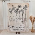 Couverture Flanelle Laine Personnalisée avec 1-8 Fleurs de Naissance et Noms Cadeau Anniversaire pour Maman Grand-Mère