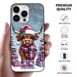 Funda personalizada para iPhone con el nombre de la vaca Highland de Navidad de dibujos animados de nieve Regalo de Navidad para la familia amigo High