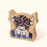 Personalized Wooden Highland Cow Piggy Bank with Name Room Decor Christmas Birthday Educational Gift for Kid