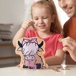 Personalized Wooden Highland Cow Piggy Bank with Name Room Decor Christmas Birthday Educational Gift for Kid