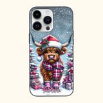 Funda personalizada para iPhone con el nombre de la vaca Highland de Navidad de dibujos animados de nieve Regalo de Navidad para la familia amigo High