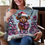 Personalized Christmas Highland Cow Throw Pillow Cover with Name Home Decoration Christmas Gift for Family Children
