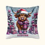 Personalized Christmas Highland Cow Throw Pillow Cover with Name Home Decoration Christmas Gift for Family Children