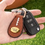 Personalized Leather-textured Football Keychain Bag Tag with Number Plate Sport Theme Accessory Gift for Football Player Sport Enthusiast