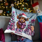 Personalized Christmas Highland Cow Throw Pillow Cover with Name Home Decoration Christmas Gift for Family Children