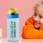 Personalised Colourful Name Sport Water Bottle with Straw Children's Day Back to School Gift for Kids