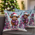 Personalized Christmas Highland Cow Throw Pillow Cover with Name Home Decoration Christmas Gift for Family Children