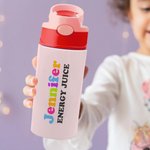 Personalised Colourful Name Sport Water Bottle with Straw Children's Day Back to School Gift for Kids