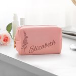 Personalised Large Capacity Leather Birth Flower Makeup Bag with Name Birthday Wedding Gift for Her