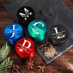 Personalized Tobacco Herb Spice Grinder Monogram Metal Crusher with Mesh Sieve and Mini Scraper Gift for Tobacco Spice Lover