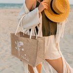 Sac Fourre-Tout Personnalisé avec Nom et Fleur à Papillons Sac en Jute de Grande Capacité Cadeau de Mariage Bridal Shower pour Femme