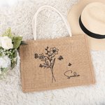 Sac Fourre-Tout Personnalisé avec Nom et Fleur à Papillons Sac en Jute de Grande Capacité Cadeau de Mariage Bridal Shower pour Femme