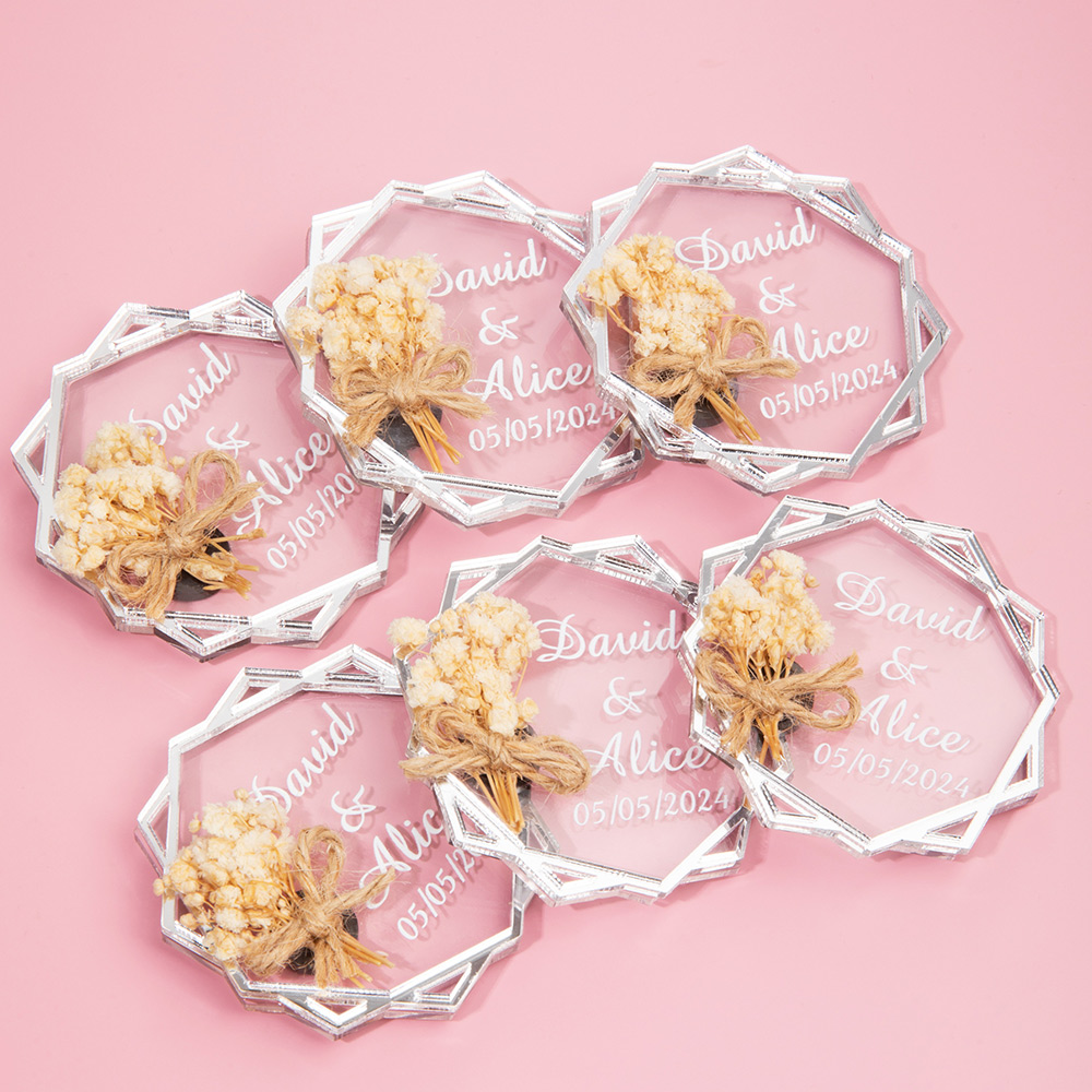 Personalized Dried Flowers Wedding Acrylic with Couple's Name