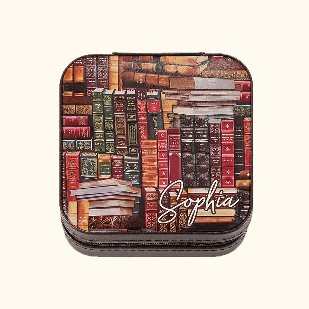 Boîte à bijoux personnalisée avec nom pour livre de bibliothèque Design rétro Cadeau pour elle