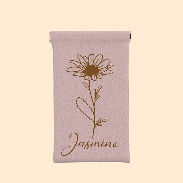 Personalizado Nacimiento Flor Squeeze Top Funda de gafas de cuero con nombre Cumpleaños Dama de honor Regalos para la familia amigo