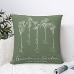 Personalized Birth Flower Garden Love Grows Here Cushion Throw Pillow Cover Mother's Day Christmas Gift for Mom Grandma