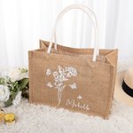 Sac Fourre-Tout Personnalisé avec Nom et Fleur à Papillons Sac en Jute de Grande Capacité Cadeau de Mariage Bridal Shower pour Femme