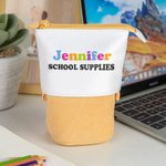 Personligt pennfodral i canvas med färgglatt namn Födelsedagspresent till skolstart för barn