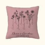 Personalized Birth Flower Garden Love Grows Here Cushion Throw Pillow Cover Mother's Day Christmas Gift for Mom Grandma