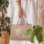 Sac Fourre-Tout Personnalisé avec Nom et Fleur à Papillons Sac en Jute de Grande Capacité Cadeau de Mariage Bridal Shower pour Femme