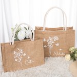 Sac Fourre-Tout Personnalisé avec Nom et Fleur à Papillons Sac en Jute de Grande Capacité Cadeau de Mariage Bridal Shower pour Femme