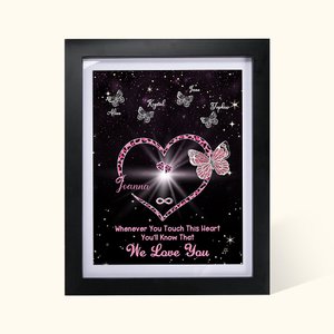 Personalisierte Wann immer Sie dieses Herz berühren Sie wissen, ich liebe dich Schmetterling Rahmen mit 1-9 Namen Geburtstag Muttertag Geschenk für Ma
