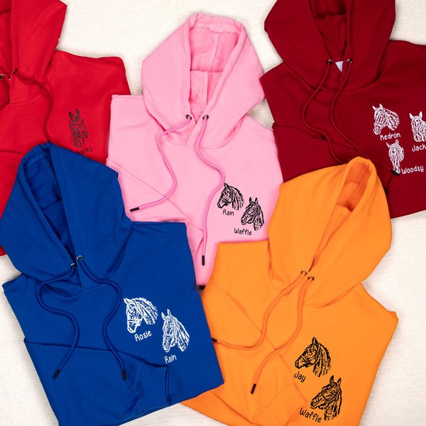 Sudadera con capucha personalizada con retrato de caballo y arte lineal Regalo de cumpleaños para un amante de los caballos