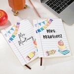 Personalised A5 Rainbow Glitter Bunting Leather Teacher Journal Notebook with Name Thank You Gift for Teacher