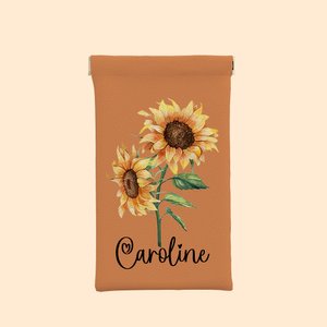 Pochette à Lunettes Personnalisée avec Nom Fleur Aquarelle Accessoire de Voyage Cadeau Mariage Fête Anniversaire pour Femme