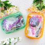 Personalised Birth Flower Name Clear Makeup Travel Cosmetic Bag Water Proof Birthday Bachelorette Party Gift for Her