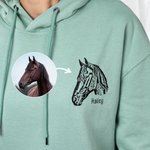 Sudadera con capucha personalizada con retrato de caballo y arte lineal Regalo de cumpleaños para un amante de los caballos