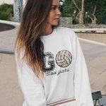 Sweatshirt à Col Rond Personnalisé avec Balle Lettre Pailletés et Nom Cadeau Jour de Match pour Amateur Sport de Balle