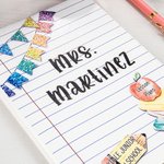 Personalised A5 Rainbow Glitter Bunting Leather Teacher Journal Notebook with Name Thank You Gift for Teacher