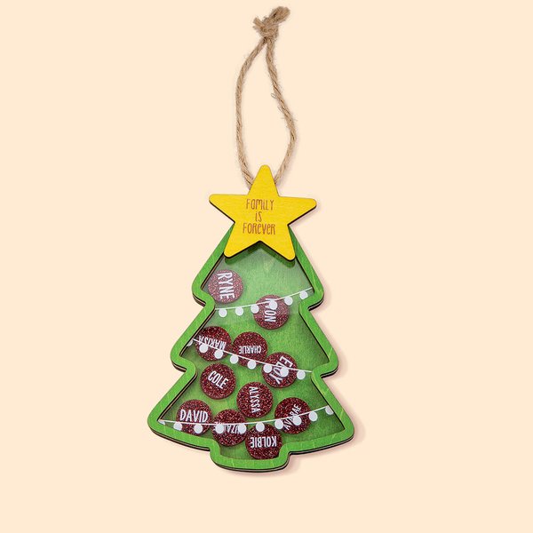 Personalizzato 4D albero di Natale in legno Shaker Ornament con glitter nome Charm regalo di Natale
