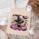 Personalizzato Viola Rosa Zucca Magica Strega Highland Mucca Tela Tote Bag con nome Halloween Regalo di Natale per ragazzi Ragazze