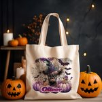 Personalizzato Viola Rosa Zucca Magica Strega Highland Mucca Tela Tote Bag con nome Halloween Regalo di Natale per ragazzi Ragazze